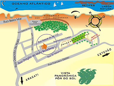Mapa de localiza&ccedil;&atilde;o dos Chal&eacute;s em Canoa Quebrada