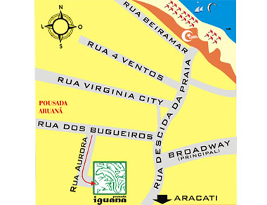 Mapa de localización de la Posada Iguana en Canoa Quebrada