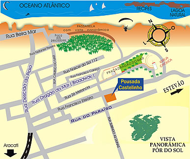 Mapa de localização da Pousada Castelinho em Canoa Quebrada