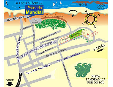 Mapa de localização da Pousada da Praia em Canoa Quebrada