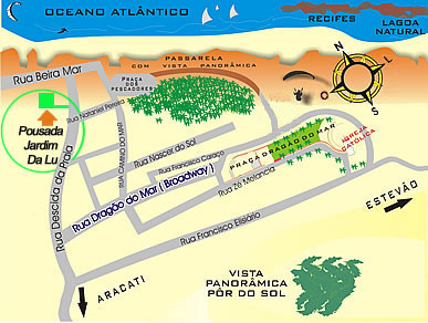 Mapa de localização da pousada Jardim da Lu em Canoa Quebrada