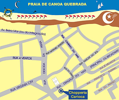 Mapa de localização da Chopperia Carioca em Canoa Quebrada