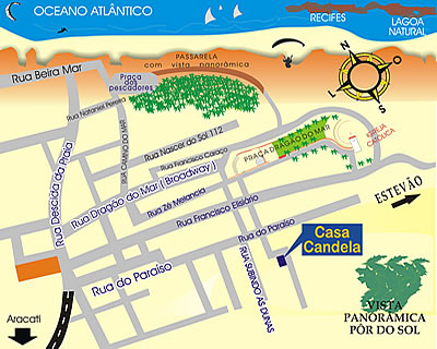 Mapa localiza&ccedil;&atilde;o da Casa Candela em Canoa Quebrada